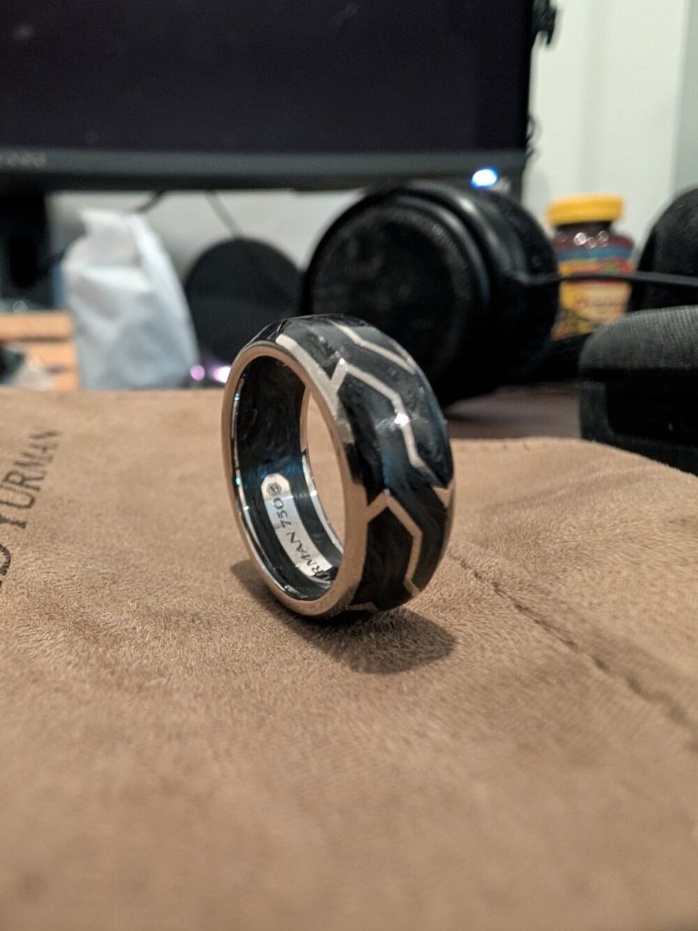 David Yurman Forged Carbon Band Ring - 18K White Gold,8.5mm - Picture 3 of 7